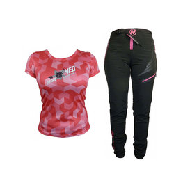 HAVEN Cyklistický MTB dres a kalhoty - PEARL NEO LADY - růžová/černá