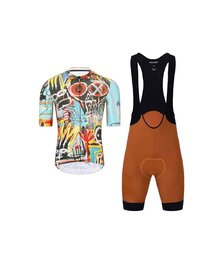 HOLOKOLO Cyklistický krátký dres a krátké kalhoty - WILDLY II - světle modrá/vícebarevná/hnědá