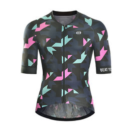 MONTON Cyklistický dres s krátkým rukávem - AUTUMN COLORS - černá/modrá/růžová