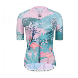 MONTON Cyklistický dres s krátkým rukávem - FLAMINGO LADY - růžová/bílá