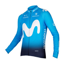 Cyklistický dres s dlouhým rukávem zimní - MOVISTAR 2019 WINTER - bílá/modrá/světle modrá