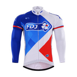 Cyklistický dres s dlouhým rukávem zimní - FDJ 2017 WINTER - červená/modrá/bílá