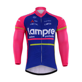 Cyklistický dres s dlouhým rukávem zimní - LAMPRE 2017 WINTER - modrá/růžová