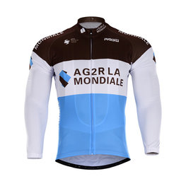 Cyklistický dres s dlouhým rukávem zimní - AG2R 2018 WINTER - světle modrá/bílá/hnědá