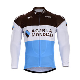 Cyklistický dres s dlouhým rukávem letní - AG2R 2018 SUMMER - světle modrá/hnědá/bílá