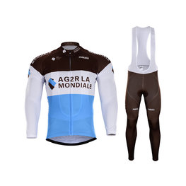 BONAVELO Cyklistický zimní dres a kalhoty - AG2R 2018 WINTER - hnědá/bílá/modrá