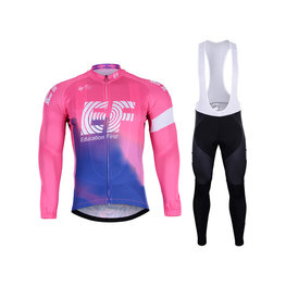 BONAVELO Cyklistický zimní dres a kalhoty - EDUCATION F. '19 WNT - růžová/modrá/černá