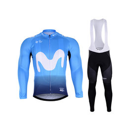 BONAVELO Cyklistický zimní dres a kalhoty - MOVISTAR 2019 WINTER - černá/modrá