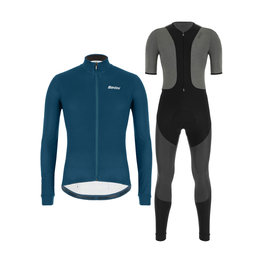 SANTINI Cyklistický zimní dres a kalhoty - COLORE WINTER - modrá/šedá/černá