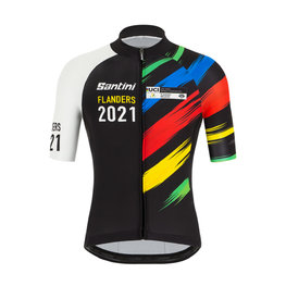 SANTINI Cyklistický dres s krátkým rukávem - UCI WC FLANDERS 2021 - černá/duhová