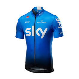 CASTELLI Cyklistický dres s krátkým rukávem - TEAM SKY FAN 2019 - bílá/černá/světle modrá
